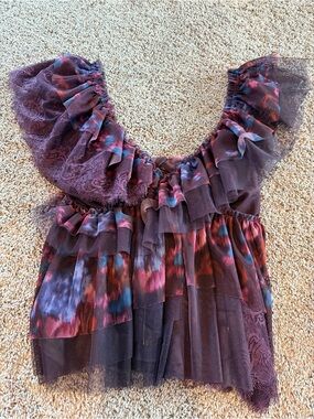Anthropologie Tulle Lace Mix Ruffled Top NWT SOLD OUT STYLE